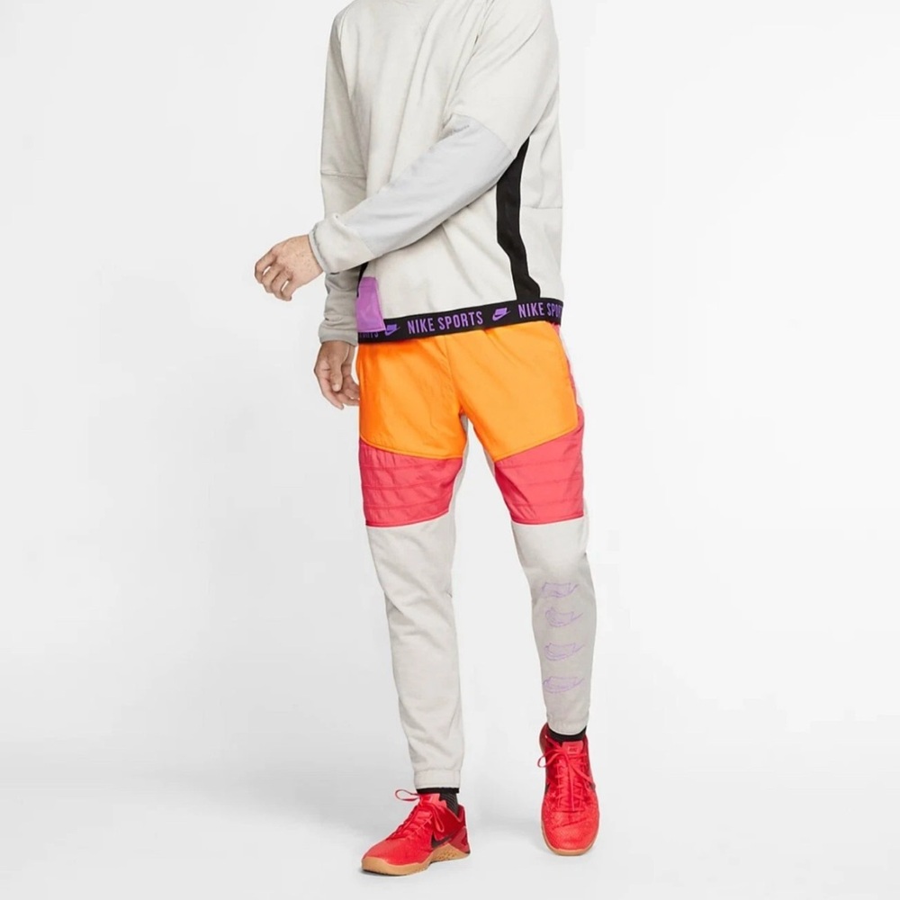 Nike Therma Fleece PX Sweatpants "Joker" Retro Gray Yellow Orange Men’s Size S‎